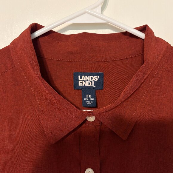 Lands End Women's Plus 365 Tab-Sleeve Button-Front Tunic Shirt Top 2X Brick Red - Picture 4 of 11